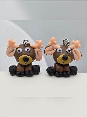 Handmade Polymer Clay Reindeer Earrings Cute Christmas Holiday Charm